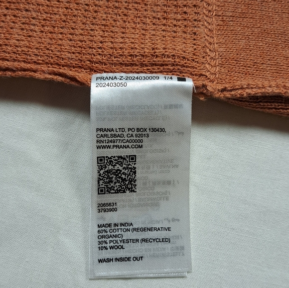 prAna Waffle Knit Sweater XS Rust Orange Organic Cotton Textured Pullover - Picture 6 of 8